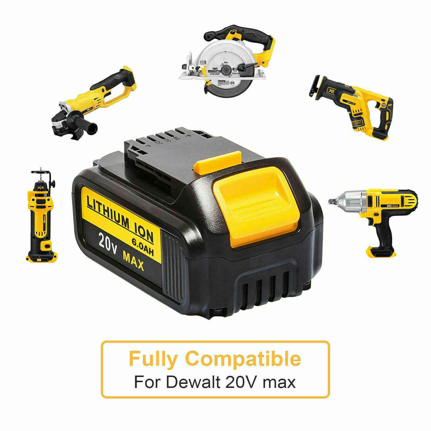 6000mAh DeWalt 18v XR 6ah DCB184 Li-Ion Slide Battery with indicator