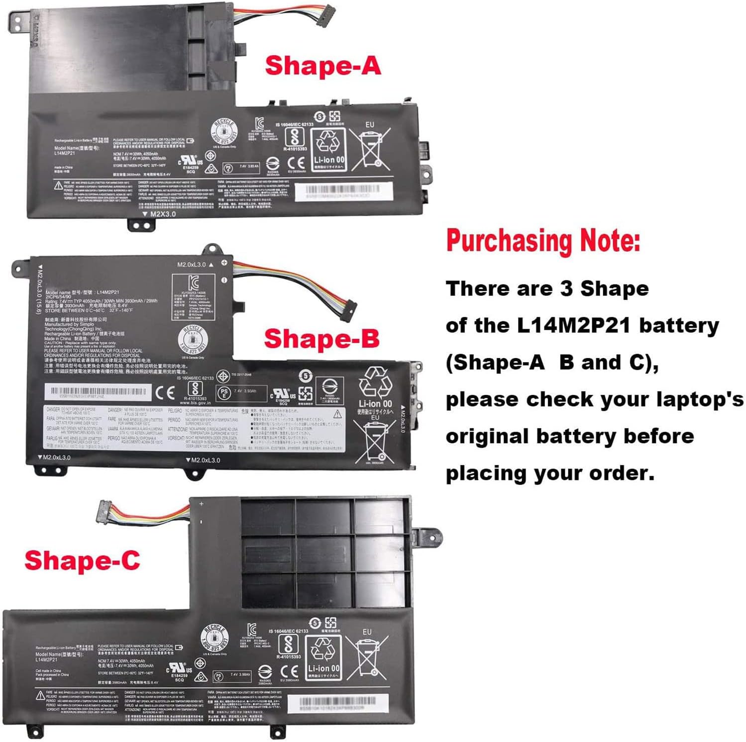 Modal Additional Images for Lenovo S41-35 S41-70 S41-75 U41-70 Yoga 500-14IBD 14ISK 15IHW 15ISK replacement battery